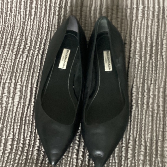 Balenciaga Black Leather Pointed Toe Flats - Size 37 - Picture 1 of 8